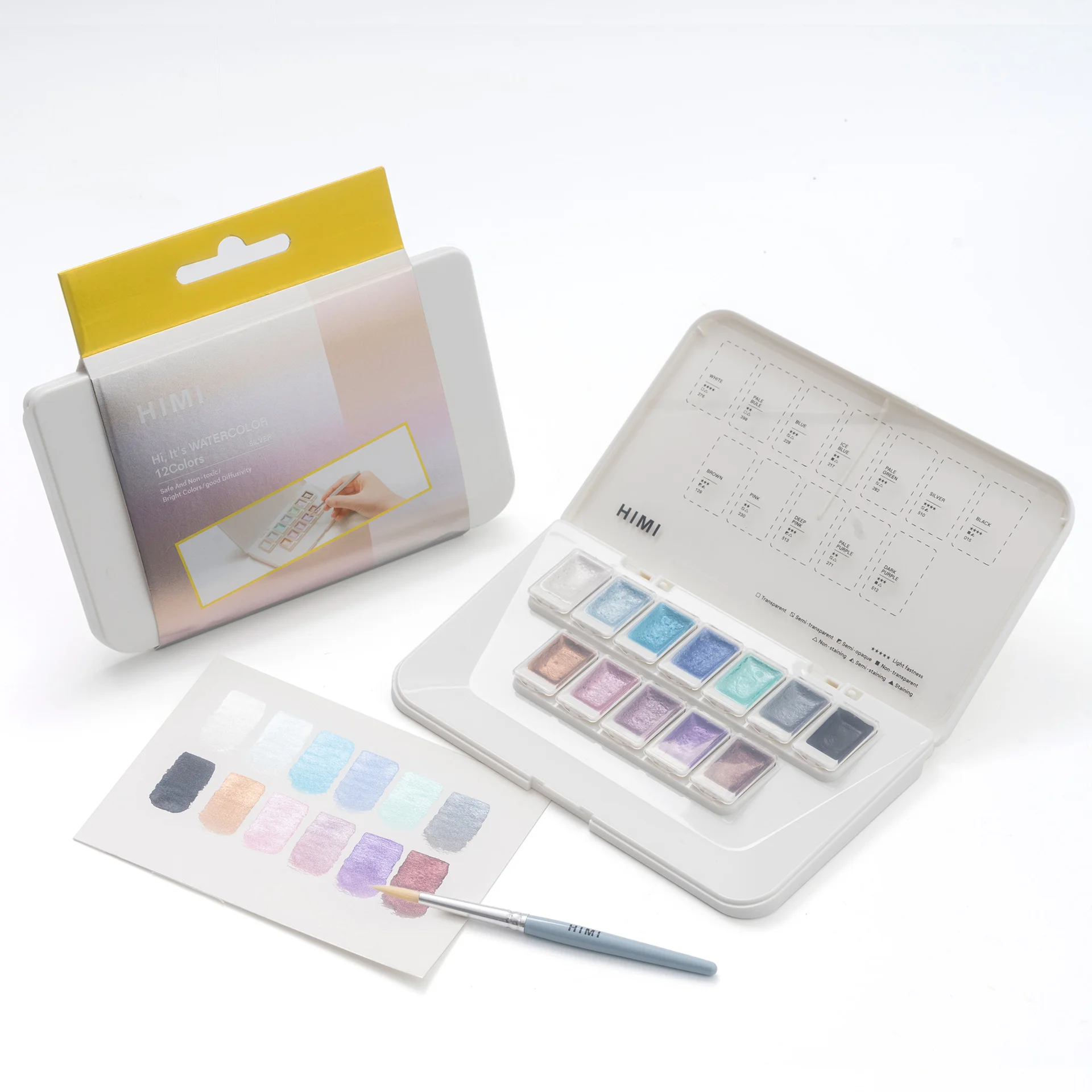 Набор акварельных красок HIMI "Металлик", 12 цветов, оттенки  SILVER